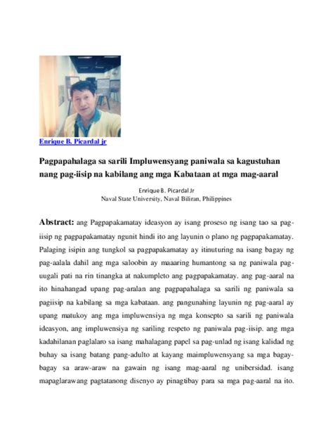 Pagpapahalaga sa sarili Impluwensyang paniwala sa .